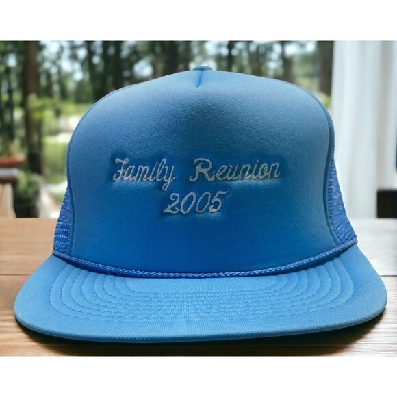 Family Reunion Trucker Hat Snapback Cap 2005 Mohrs Baby Blue Solid Pattern - Picture 1 of 11